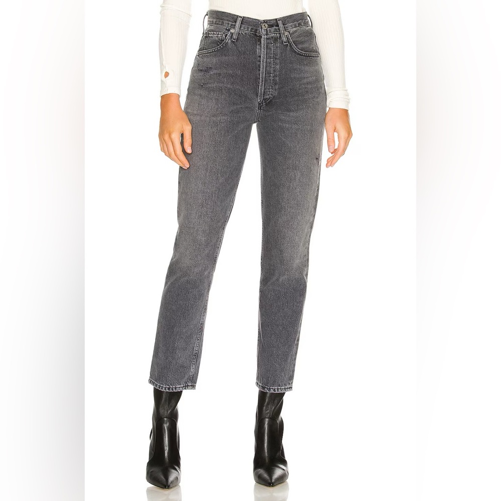 Citizens Of Humanity High-Rise Straight Leg Jeans in Washed Black
